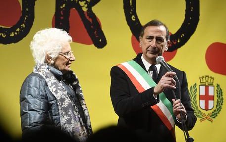 Holocaust survivor and Italian Senator for Life, Liliana Segre, with Milan's Mayor Giuseppe Sala after the procession composed of hundreds of mayors on the occasion of the event entitled 'Hate has no future' in Milan, Italy, 10 December 2019. Liliana Segre is currently under guard due to repeated anti-Semitic threats. 
ANSA/FLAVIO LO SCALZO