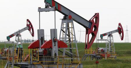 Pump jacks pump oil at an oil field Buzovyazovskoye owned by Bashneft company, north of Ufa, Bashkortostan, Russia, July 11, 2015.   REUTERS/Sergei Karpukhin/File Photo